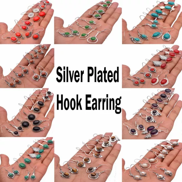 Rose Quartz & Mix Gemstone 925 Sterling Silver Plated 50Pair Earrings Lot 5FE-18