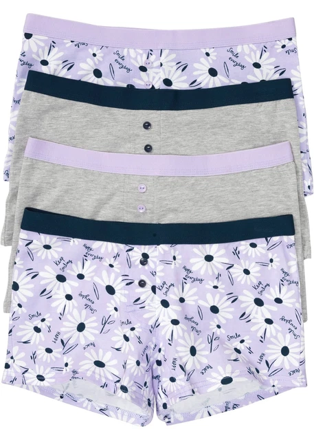 Confezione da 4 boxer taglia 44/46 viola chiaro stampato grigio melange mutande da donna nuove