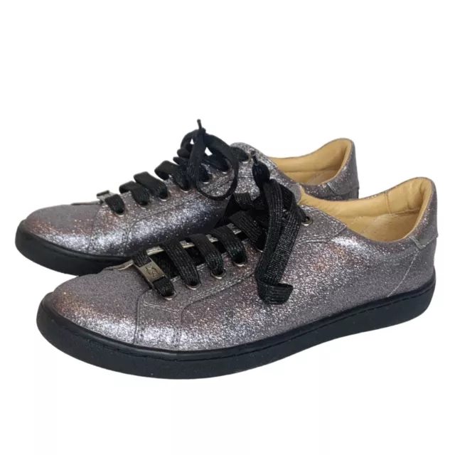 UGG Australia Milo Silver Glitter Lace Up Sneakers Shoes Size 9.5 Womens NEW