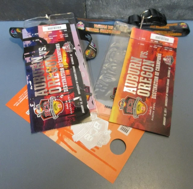 2011 BCS National Championship Lot Of 2 Tickets Lanyards Auburn Oregon Fiesta