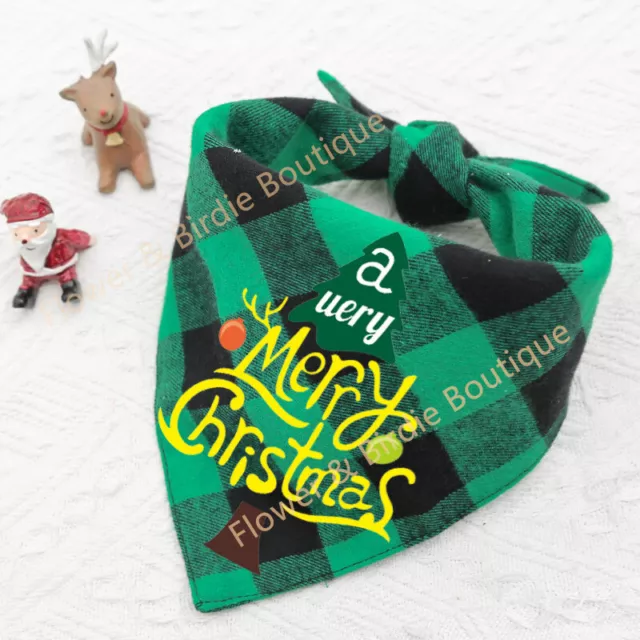 Pet Neckerchief Cat Dog Christmas Plaid Printing Bandana Bibs Collar Scarf Puppy