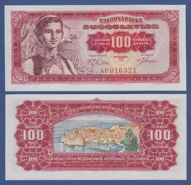 JUGOSLAWIEN / YUGOSLAVIA 100 Dinara 1963 UNC  P.73