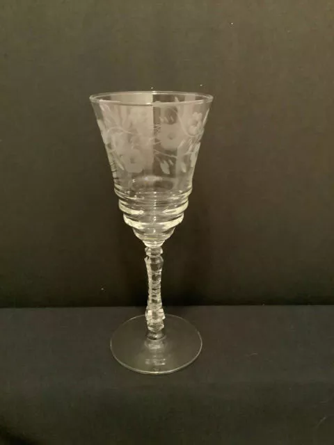 Halifax by Rock Sharpe Water Goblet Gray Cut Floral Stemmed 7 7/8"