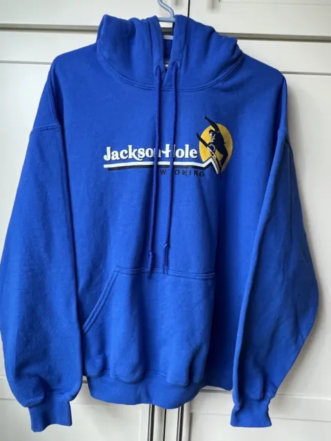 Jackson Hole Wyoming Hoodie Sweatshirt Ski Snowboard Vintage Retro Large Blue