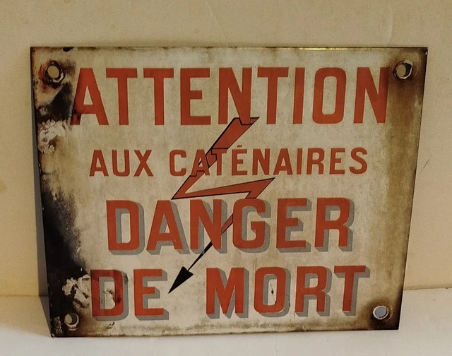 Ancienne Plaque émaillée Attention Démarrage automatique Danger - Collection