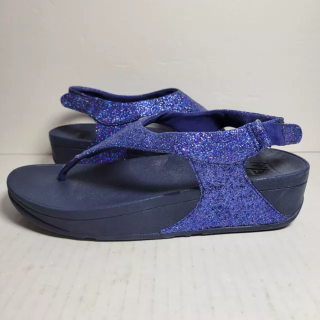 FitFlop Women's Skylar Slingback Thong Wedge Sandals Glitter Ice Blue Size 7