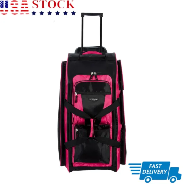 30In Rolling Multi-Pocket Upright Duffel Bag Luggage Suitcase Sturdy Travel Pink