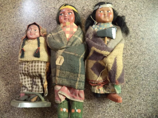 Vintage 3 LOT Skookum Native American Indian Dolls, Other Indian Dolls