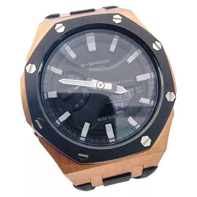 Casio G-Shock Casioak Mod Gold Metall Lünette schwarz Gummiarmband Uhr GA-2100-1AER