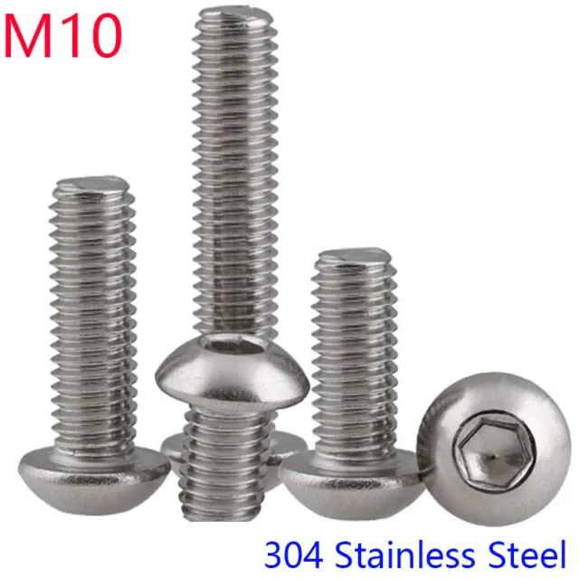 M10 - 1.5 10mm Metric 304 Stainless Steel  Hex Socket BUTTON HEAD Screws Bolts