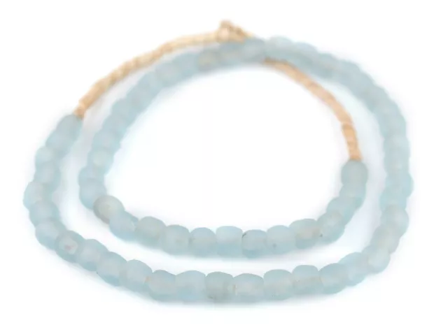 Baby Blue Recycled Glass Beads 9mm Ghana African Sea Glass Round Large Hole