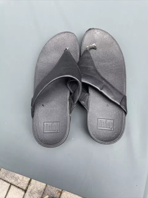 Fitflop Sandals Flip Flops Black Paten Leather Platform Women's 10 US