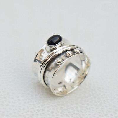 Black Onyx Ring 925 Sterling Silver Spinner Ring Handmade Ring Wide Ring AM-158