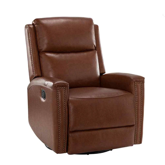 Karat Home Hilario Genuine Leather Swivel Rocker Recliner - Brown  MSRP $837.16