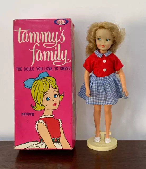 Vintage Ideal Pepper Doll Tammy Little Sister With Box And Stand