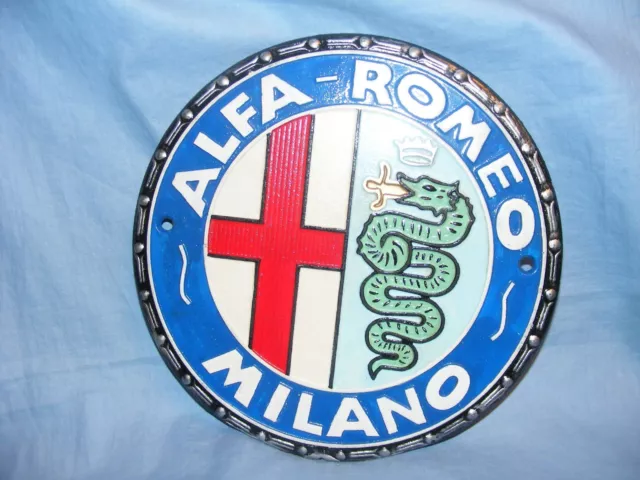 Alfa Romeo Milano Car Sign Cast Iron Advertising Garage Man Cave Wall Sign