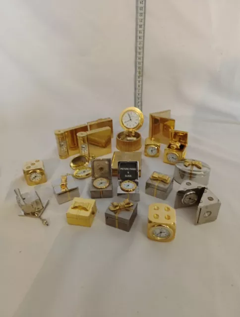 Joblot of 15 Novelty Miniature Clocks Dice & Presents Vintage. Collectable A86