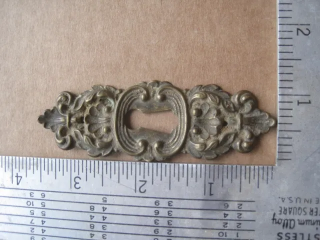 Old Keyhole Lock Escutcheon Plate Skeleton Key Vintage Fancy Cast Brass 3 1/2"