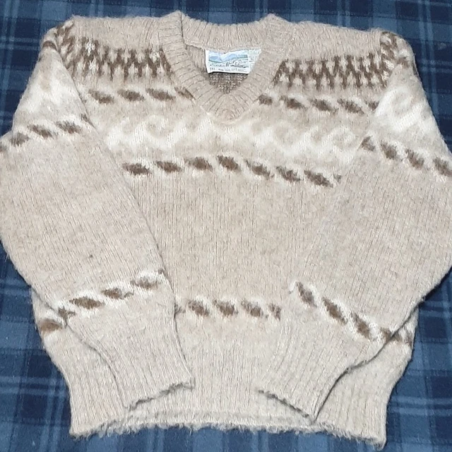 Eider Knit Small Sweater Wool Icelandic Fuzzy Brown Beige Fair Isle Nordic Eider Knit Small Sweater Wool Icelandic Fuzzy Brown Beige Fair Isle Nordic
