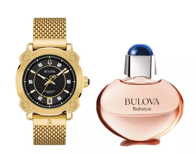 Bulova Women's Precisionist Grammy Diamond Accent Perfume Watch Set 38MM 97P124