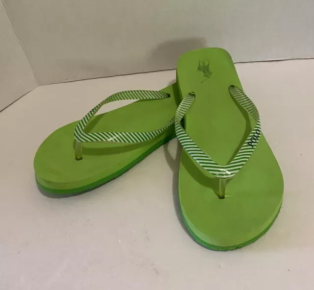 POLO RALPH LAUREN Womens Slip On Green Flip Flop Thong sandals PONY ...