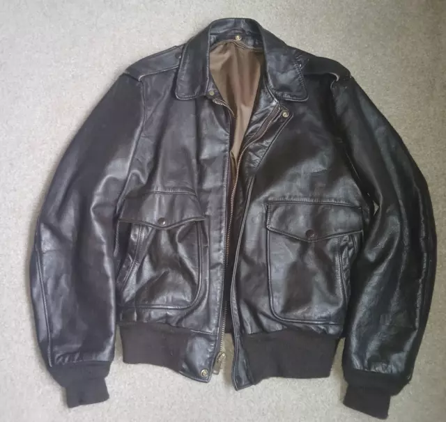 Vintage Schott Brown Leather Jacket Size 42 A-2 Flight Bomber Style