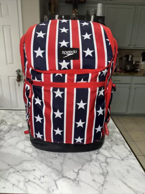 SPEEDO Teamster 25L Large Swim Backpack Red White Blue STRIPED Bucket Bag School