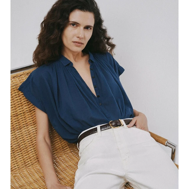 Nili Lotan Normandy Shirt Tunic Top Cotton Solid Collared Neck Airy S New 258847