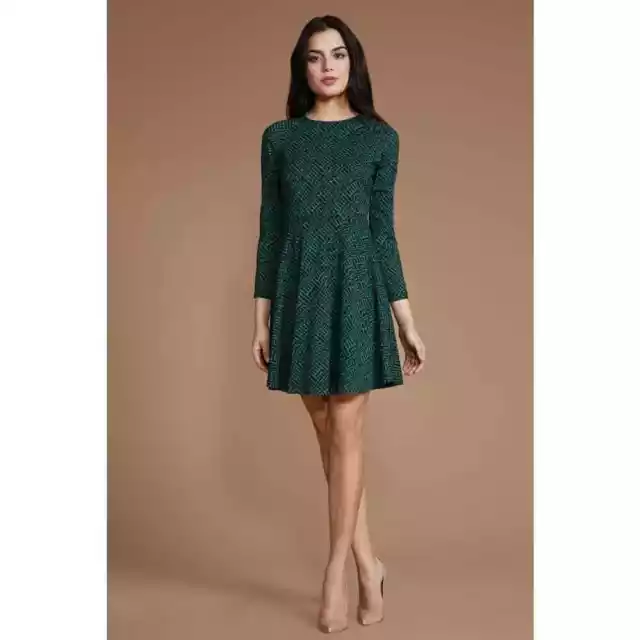 Shoshanna Carla Mezen Print Dress in kelly green and navy size 4 3
