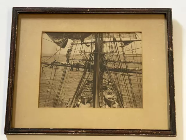 Antique Nautical Ship Photograph Spectacular Workers Coastal Seascape 1920’s Old