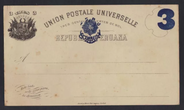 PERU 1890's 3 CENTAVOS MINT POSTAL CARD