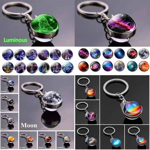 12 Constellation Solar System Planet Keychain Double Sided Glass Ball Women Mens 2