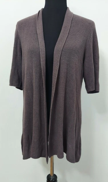 Eileen Fisher Größe Large Baumwollseidenmischung offener Strickpullover vorne Strickjacke 2