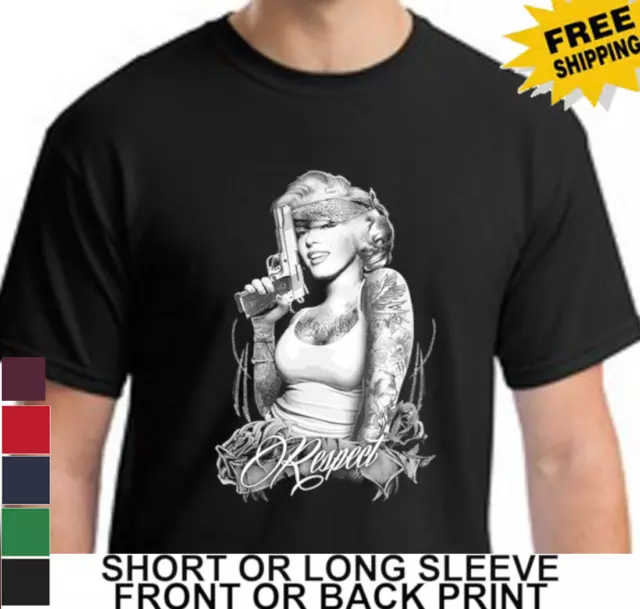 Marilyn Monroe Respect With Gun Roses Tattoos Norma Jean Gangster Men's T Shirt