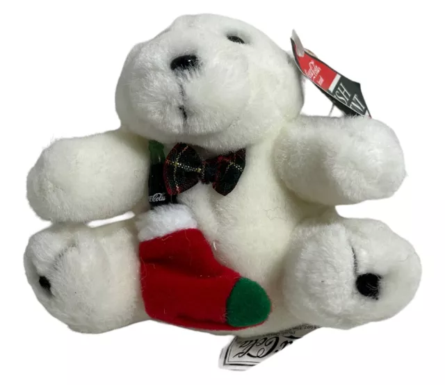 Coca Cola Coke 5” Plush Polar Bear Christmas Ornament Bottle 1995 New Stocking