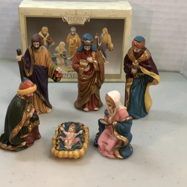 6 Piece Nativity Set by Crown Accents in Box Porcelain Ceramic World Bazaars