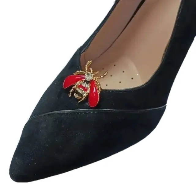 Gold , Red, Black Color Bee Shoe Clips with Rhinestones 2pcs, Shoe