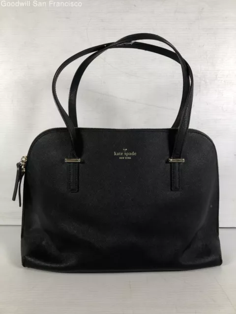 Kate Spade New York Womens Black Leather Pockets Rectangle Large Shoulder Bag