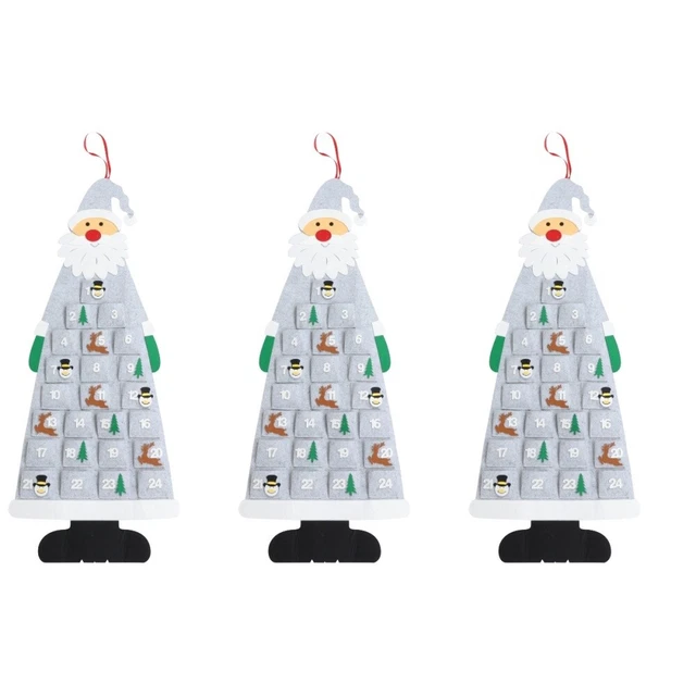3 piezas fieltro Navidad Calendario de Adviento Hanging Christmas Party Countdown