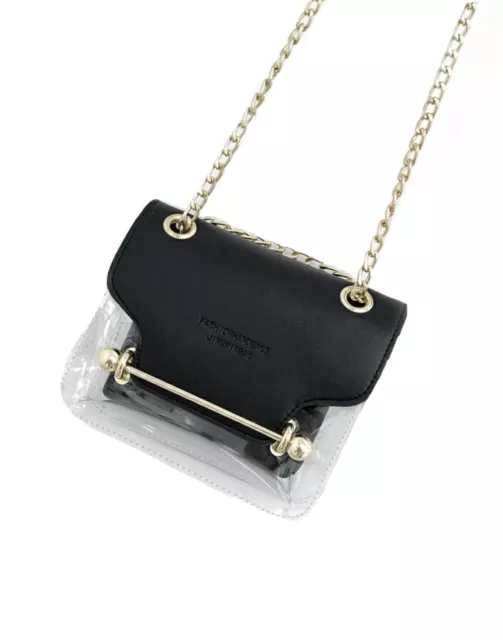 Cute Black and Clear Transparent Small Chian Crossbody Bag With Inner Pouch 3