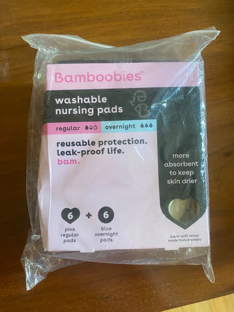 Bamboobies Washable Reusable Nursing Breastfeeding Pads Regular Overnight 12pk