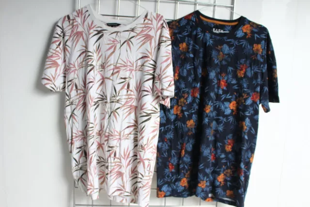 2 X Mens High Street Hawaiian Print T-shirt Bundle - Size Large L (C37)