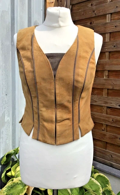 Corpetto in pelle scamosciata True Vintage Country Line da donna marrone chiaro UK 6 EU34 (adatto a UK 10)