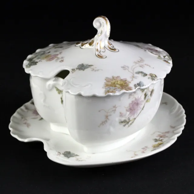 Haviland Limoges Chrysanthemum Covered Sauce Tureen, Antique c1890 Schleiger 86