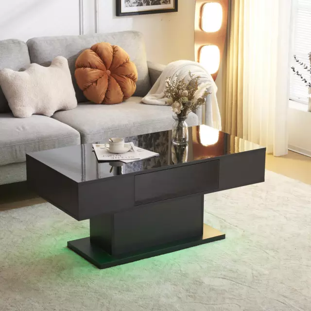 Adjust LED Coffee Table with Lights Center Cocktail Table Living Room High Gloss