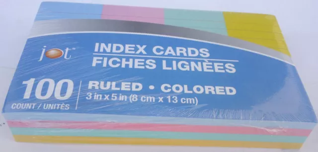 INDEX CARDS RULED Colored  Blue Red Green Yellow 3 x 5 Inches - 100 Count/Pack