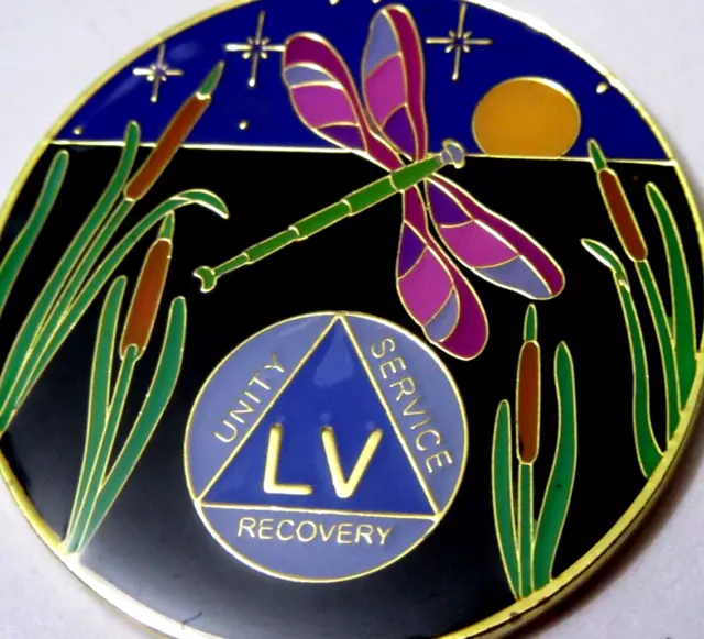 Moneda Medallón de Alcohólicos Anónimos Oro Negro Azul DragonFly AA 55 Años