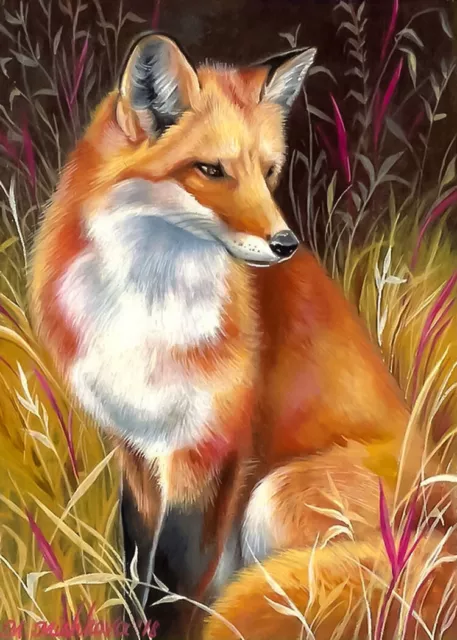 Limited Edition ACEO PRINT Red Fox Forest Wildlife Animal Fall Autumn M Mishkova