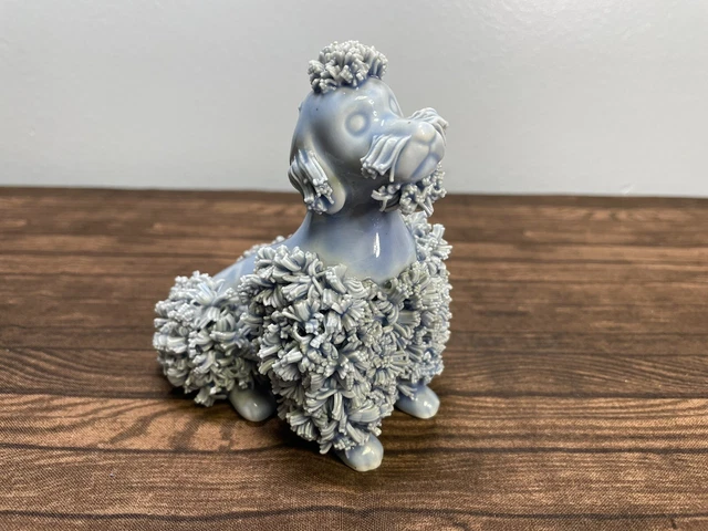 Vintage 1950's Napco Kitsch Blue Spaghetti poodle Dog Figurine Sitting Retro 4½”