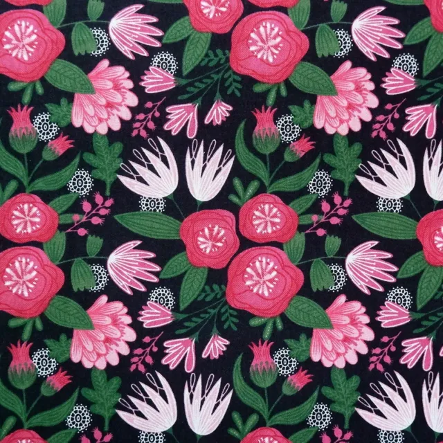 Cotton Fabric Craft Sewing, By the metre, Birch Garden Party Pink Flowers
